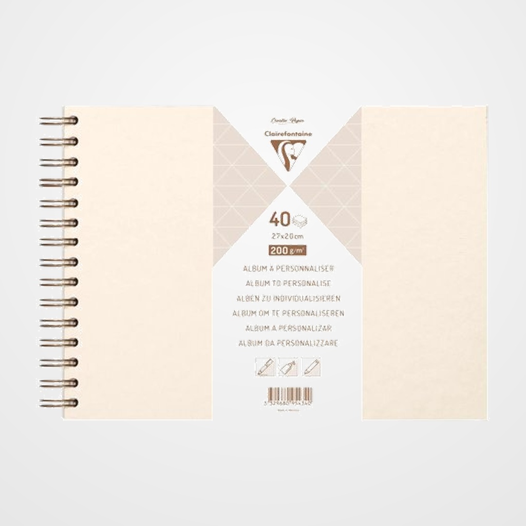 ALBUM de FOTOS CLAIREFONTAINE DIY MARFIL tapa DURA 27x20 cm 40h 200g