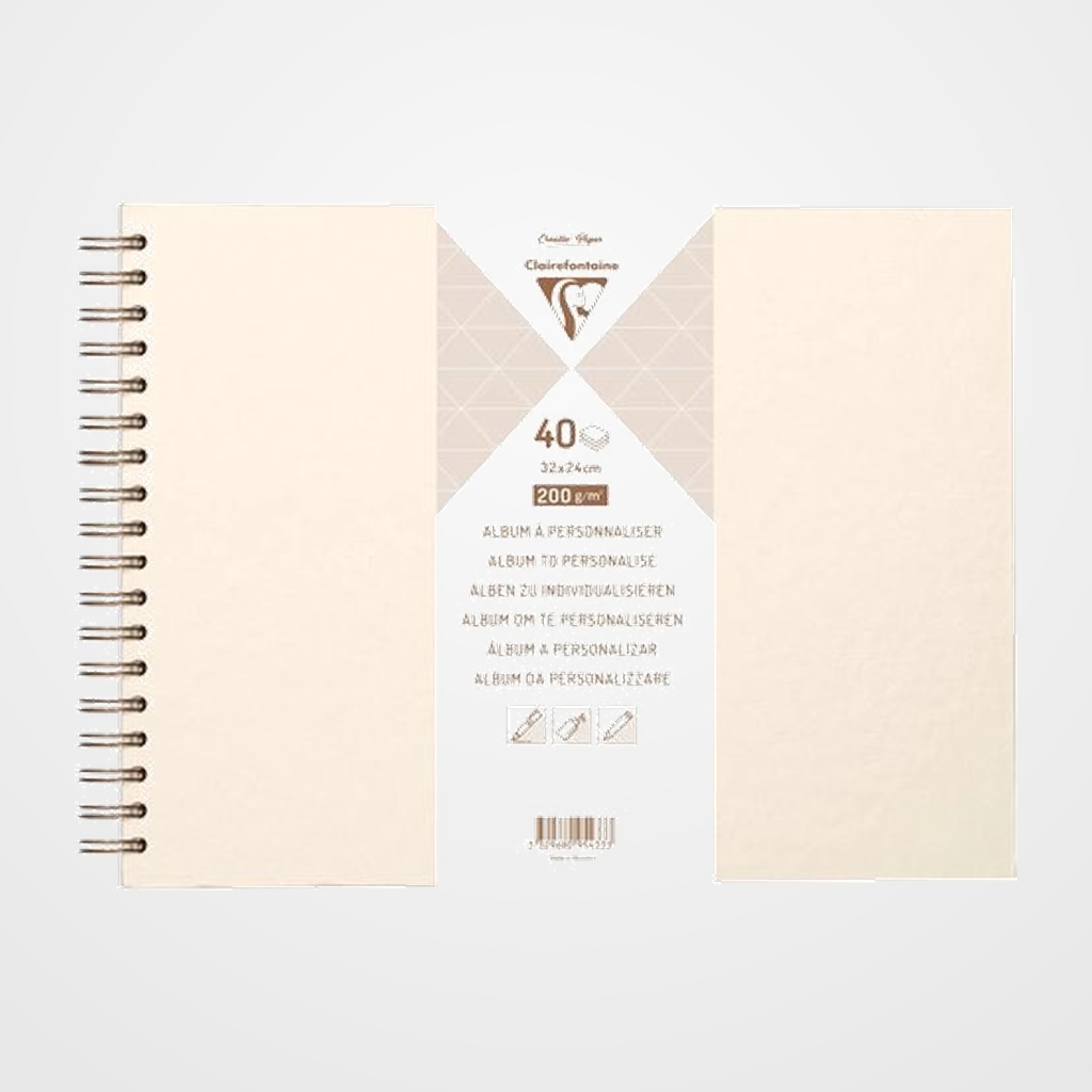 ALBUM de FOTOS CLAIREFONTAINE DIY MARFIL tapa DURA 32x24 cm 40h 200g