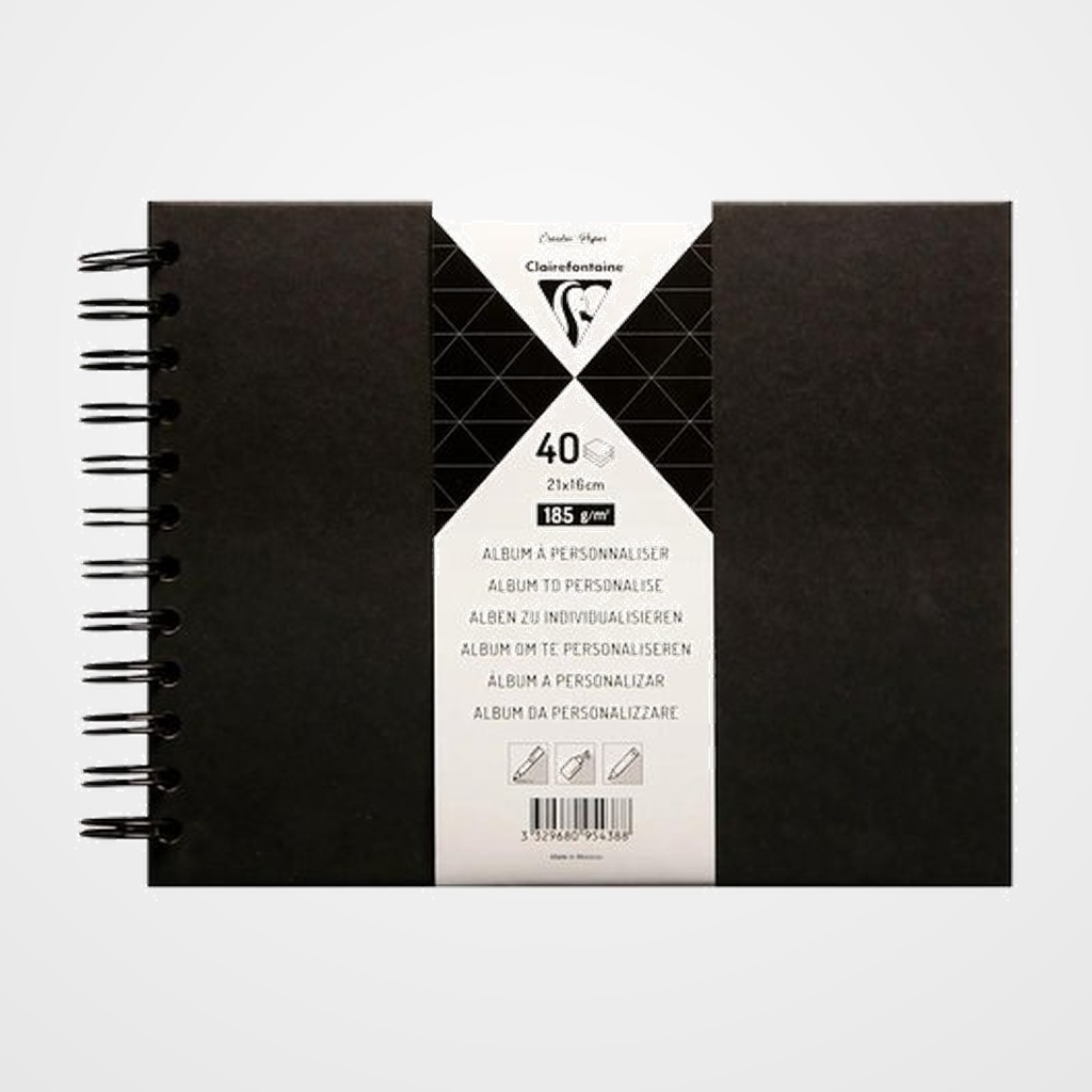 ALBUM de FOTOS CLAIREFONTAINE DIY NEGRO tapa DURA 21x16 cm 40h 185g