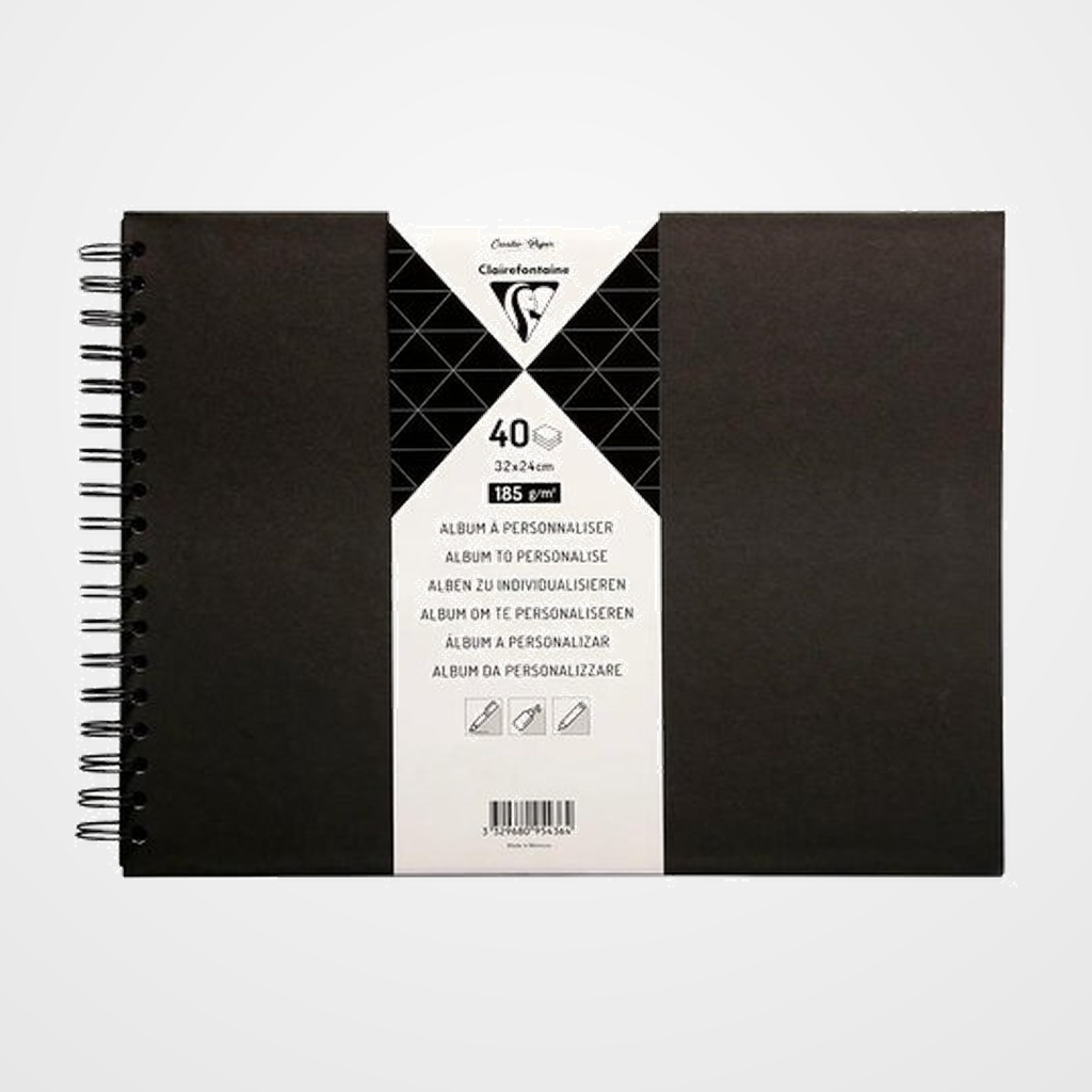 ALBUM de FOTOS CLAIREFONTAINE DIY NEGRO tapa DURA 32x24 cm 40h 185g