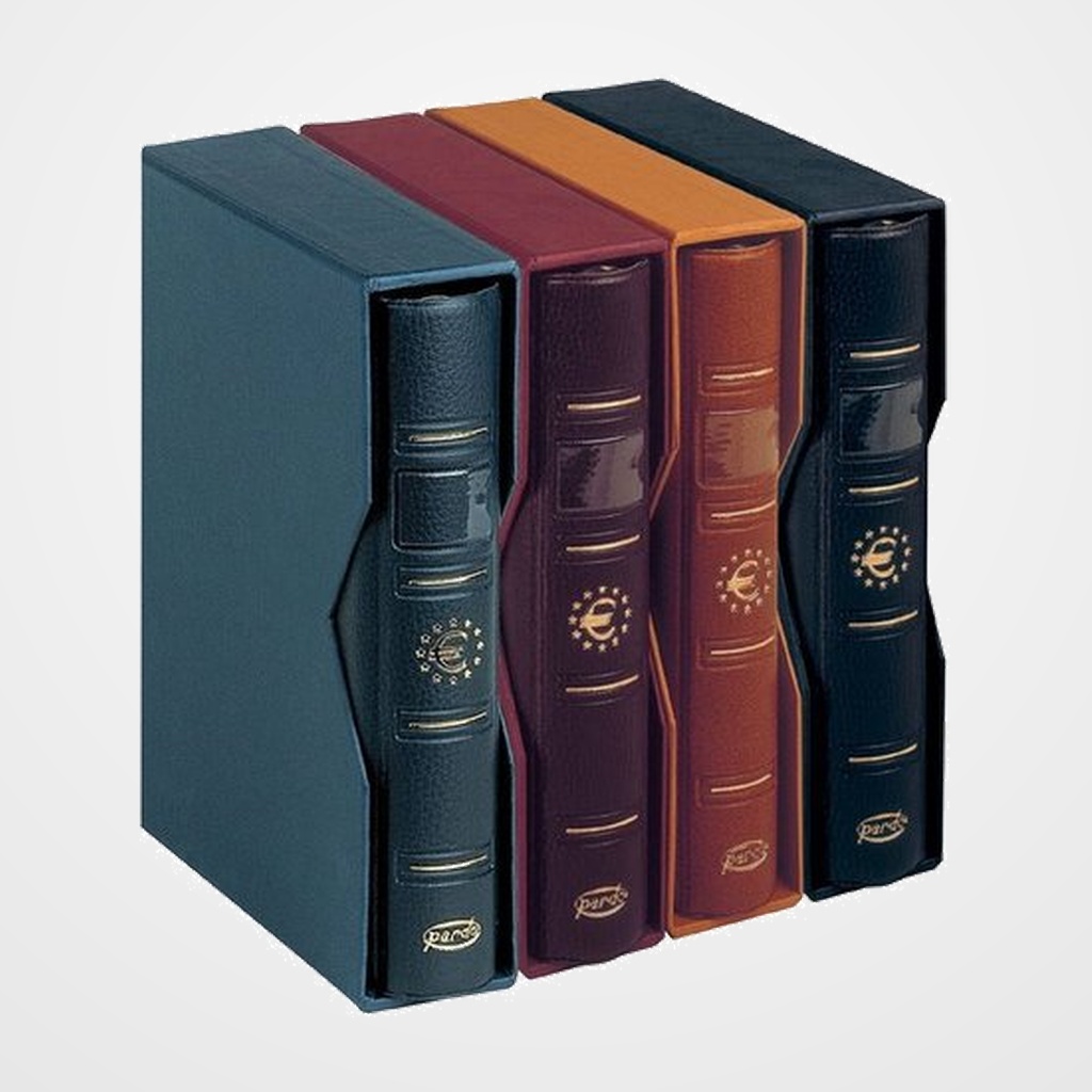 ALBUM de MONEDAS PARDO 4 anillas EURO con CAJETIN BURDEOS