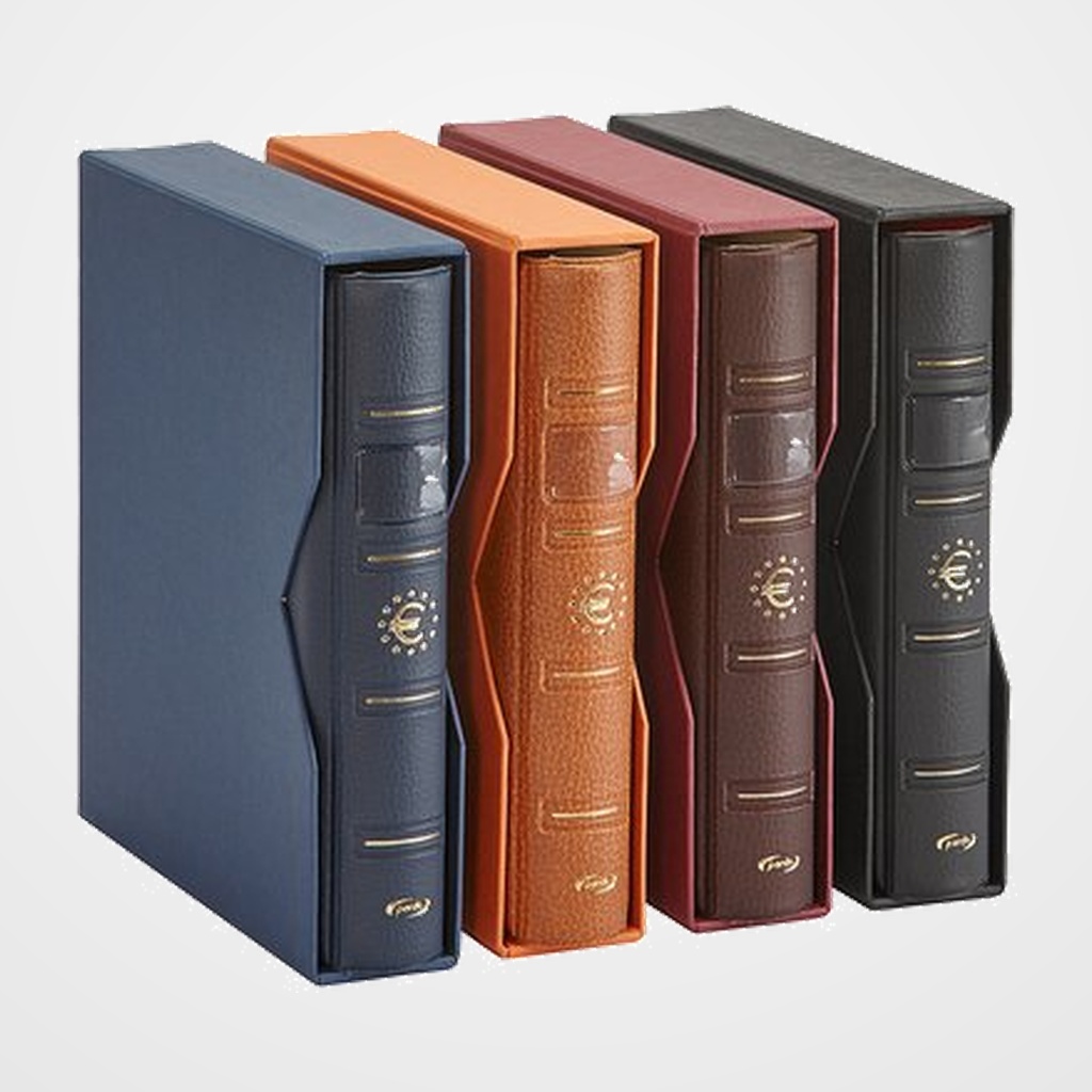 ALBUM de MONEDAS PARDO 4 anillas EURO con CAJETIN NEGRO