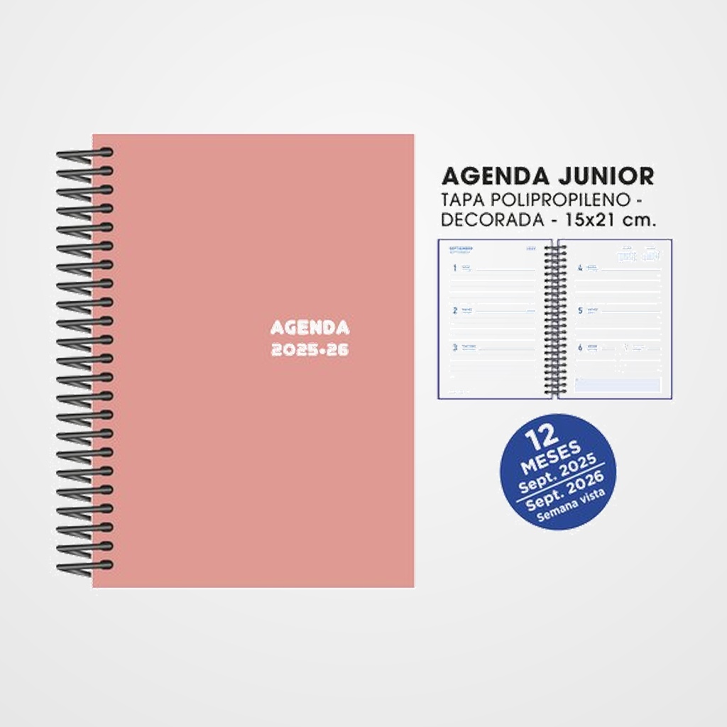 [82504146] AGENDA ESCOLAR (2025-26) SENFORT JUNIOR ESPIRAL tapa PVC 150x210 S/V ROSA