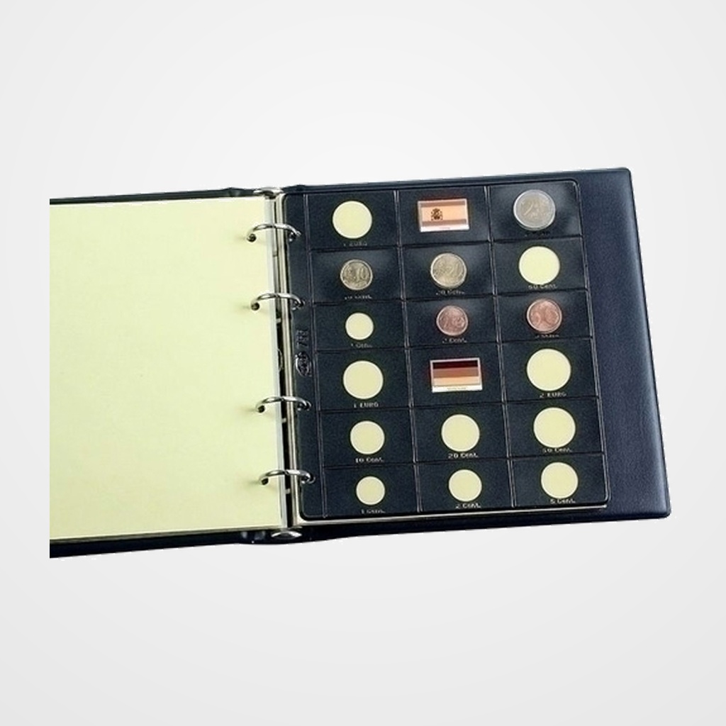 FUNDA para ALBUM de MONEDAS PARDO con ALMA OPACA NEGRA especial EUROS 16 aloj. + 2 band.