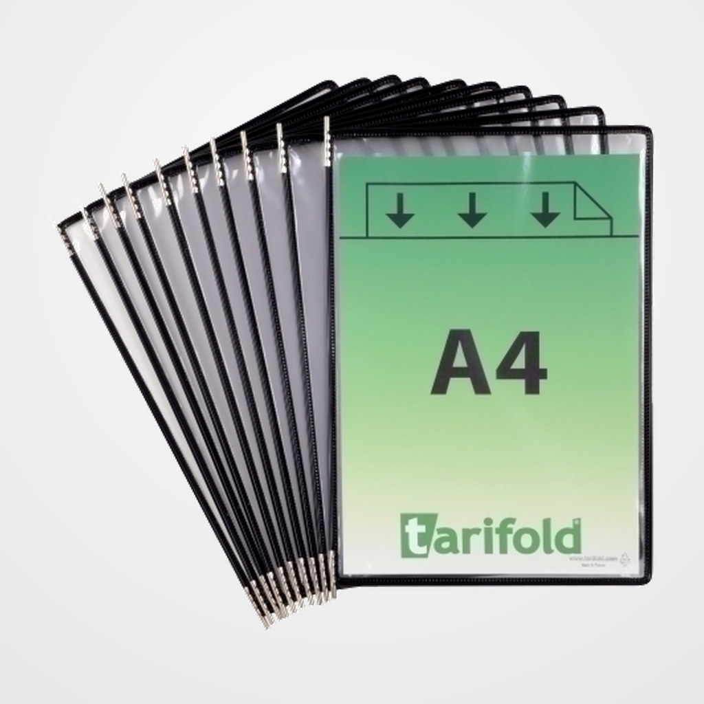 FUNDA TARIFOLD CON PIVOTES A4 con MARCO NEGRO PAQUETE de 10