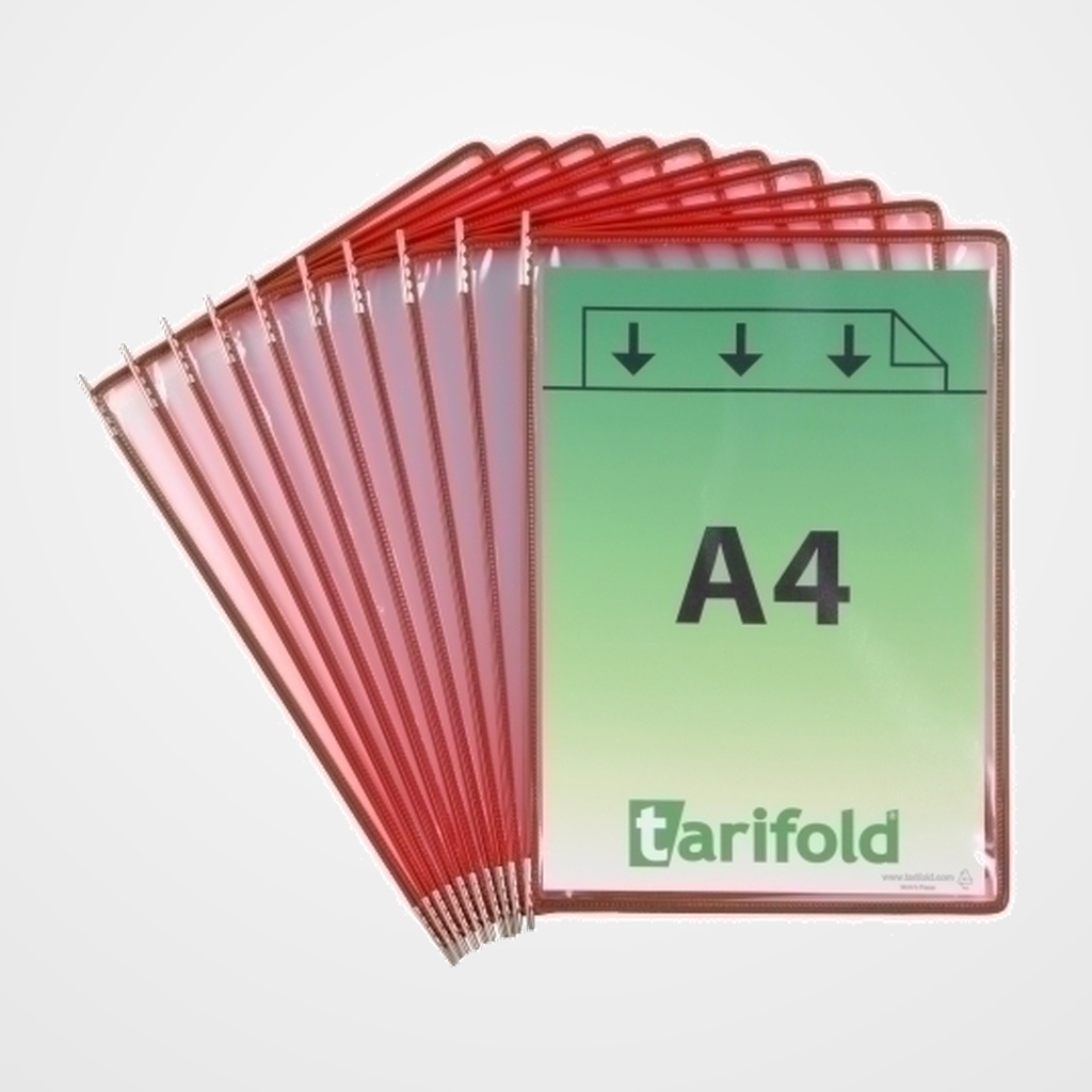FUNDA TARIFOLD CON PIVOTES A4 con MARCO ROJO PAQUETE de 10