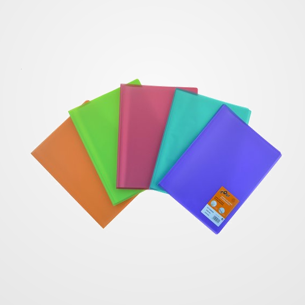CARPETA FUNDAS (TARIFARIO) OLEF/ PP TRANS. A4 20 F. 6 COL. (azul-naranja-rojo-verde-violeta-verde claro)