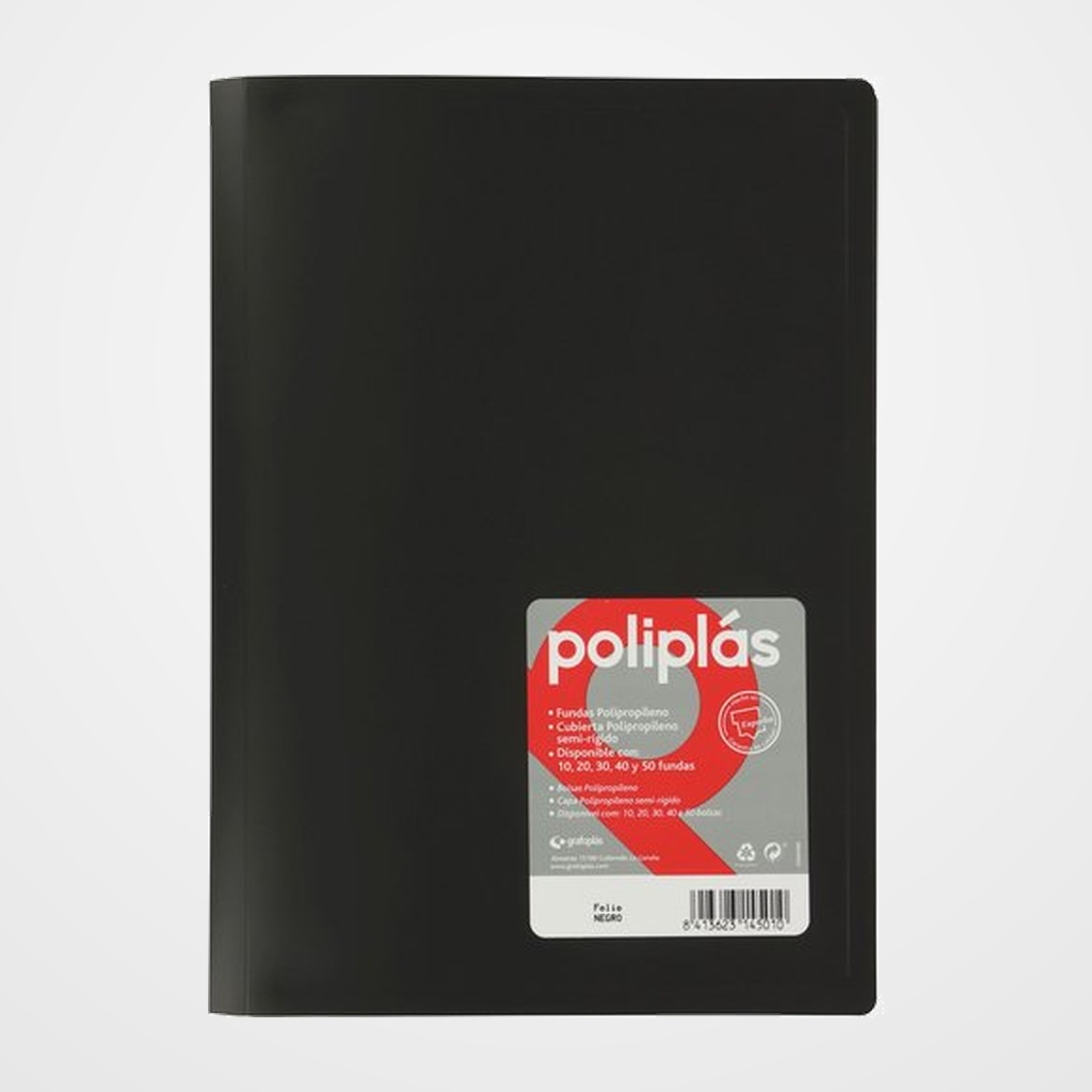 CARPETA FUNDAS (TARIFARIO) GRAFOPLAS PP FLEXIBLE POLIPLAS OPACO Fº 20 F. NEGRO