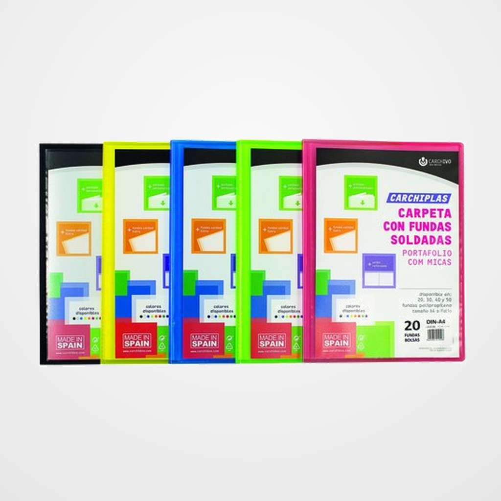 CARPETA FUNDAS (TARIFARIO) CARCHIVO PP CARCHIPLAS-BOOK FLEXIBLE CANGURO A4  20 F. SURTIDO