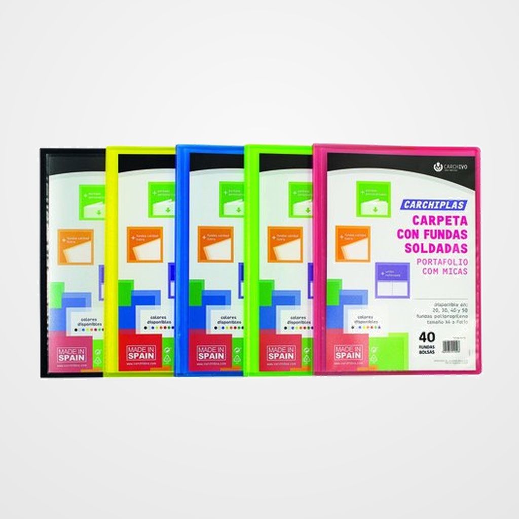CARPETA FUNDAS (TARIFARIO) CARCHIVO PP CARCHIPLAS-BOOK FLEXIBLE CANGURO Fº  40 F. SURTIDO