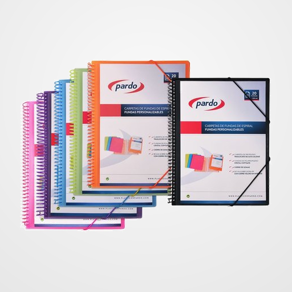 CARPETA FUNDAS (TARIFARIO) PARDO STUDIO STYLE ESPIRAL PP A4 20 F. AZUL