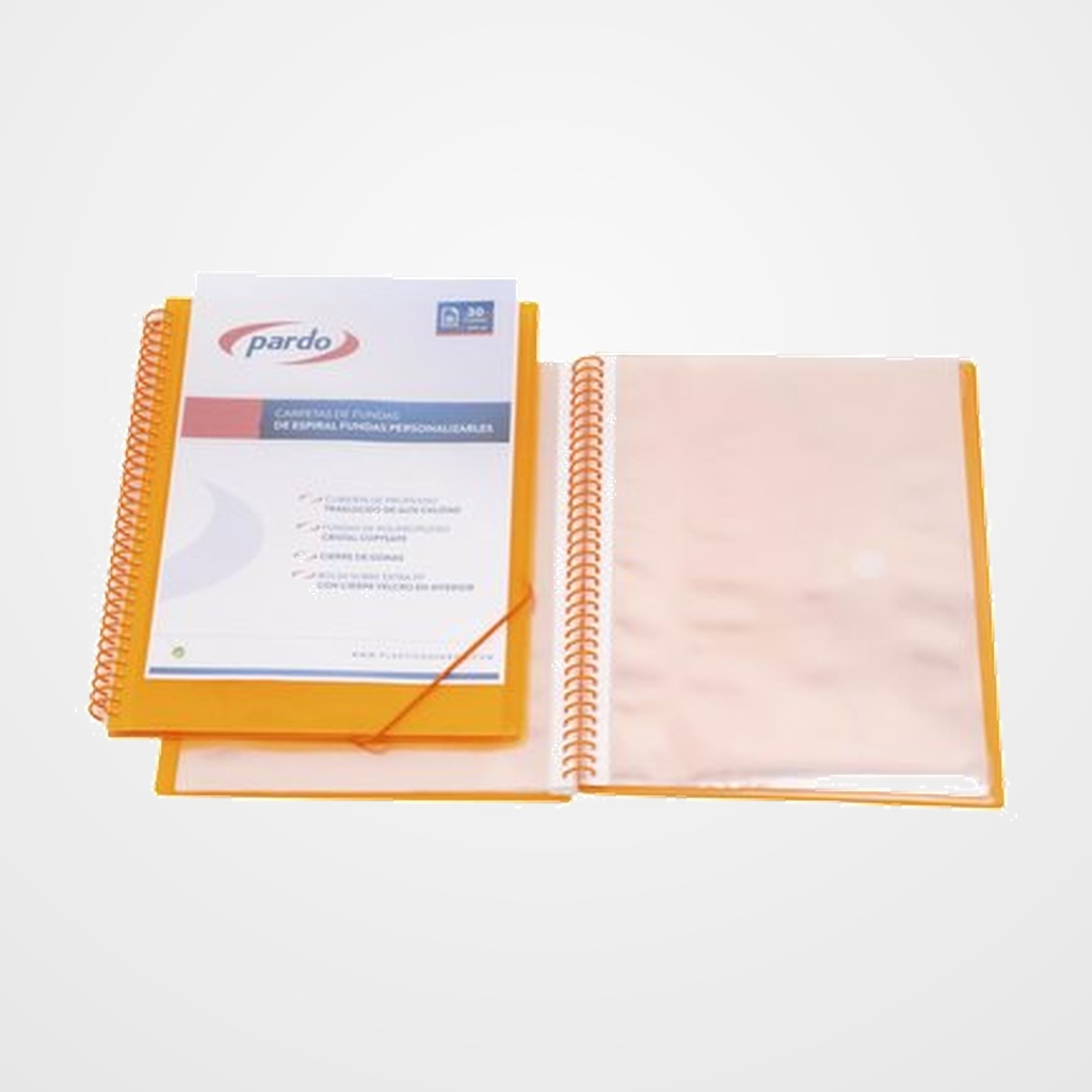 CARPETA FUNDAS (TARIFARIO) PARDO STUDIO STYLE ESPIRAL PP A4 30 F. NARANJA