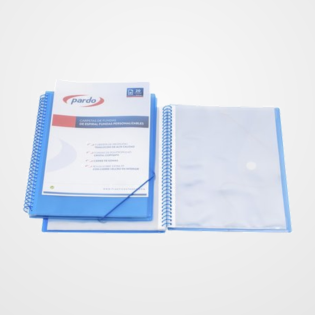 CARPETA FUNDAS (TARIFARIO) PARDO STUDIO STYLE ESPIRAL PP A4 40 F. AZUL