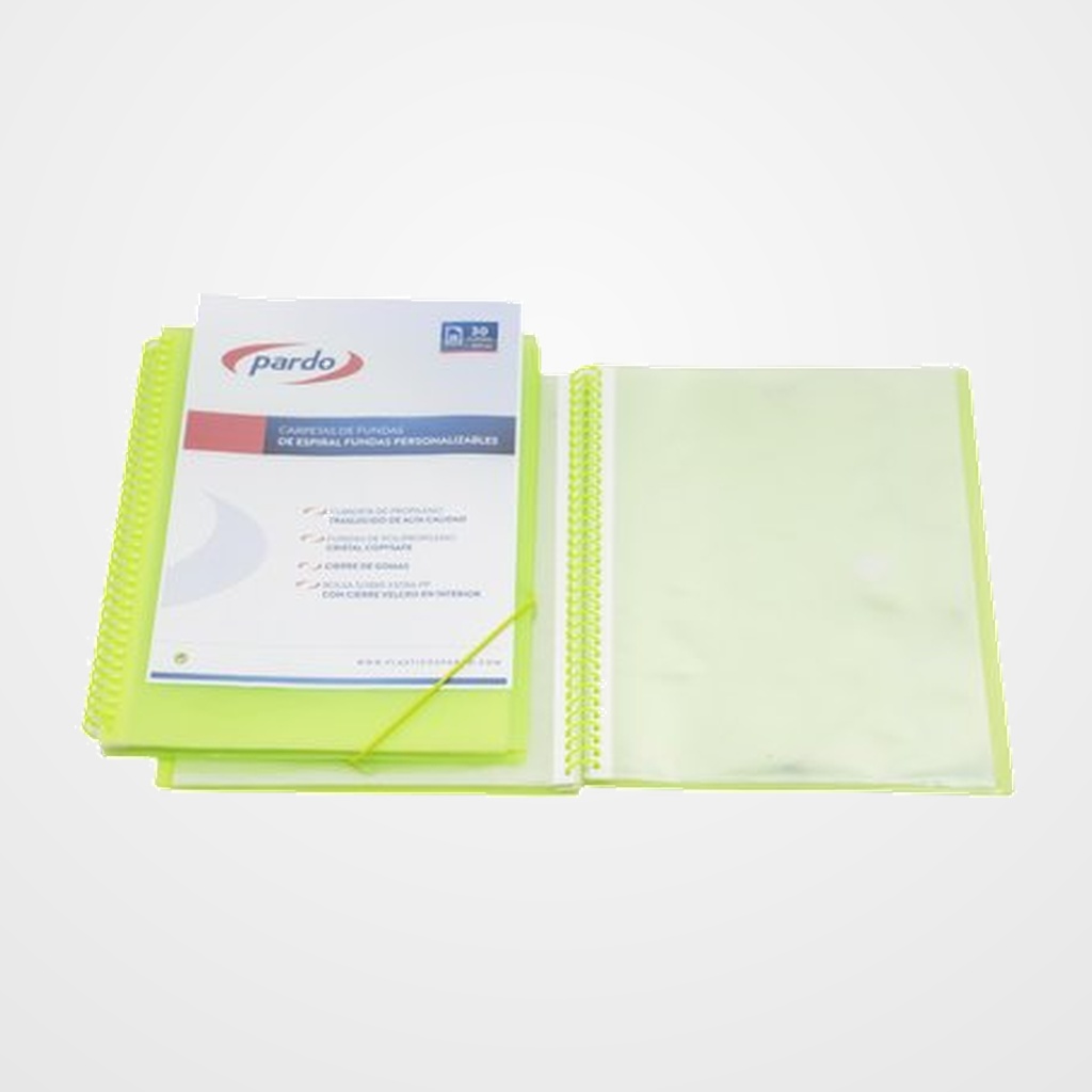 CARPETA FUNDAS (TARIFARIO) PARDO STUDIO STYLE ESPIRAL PP A4 50 F. VERDE