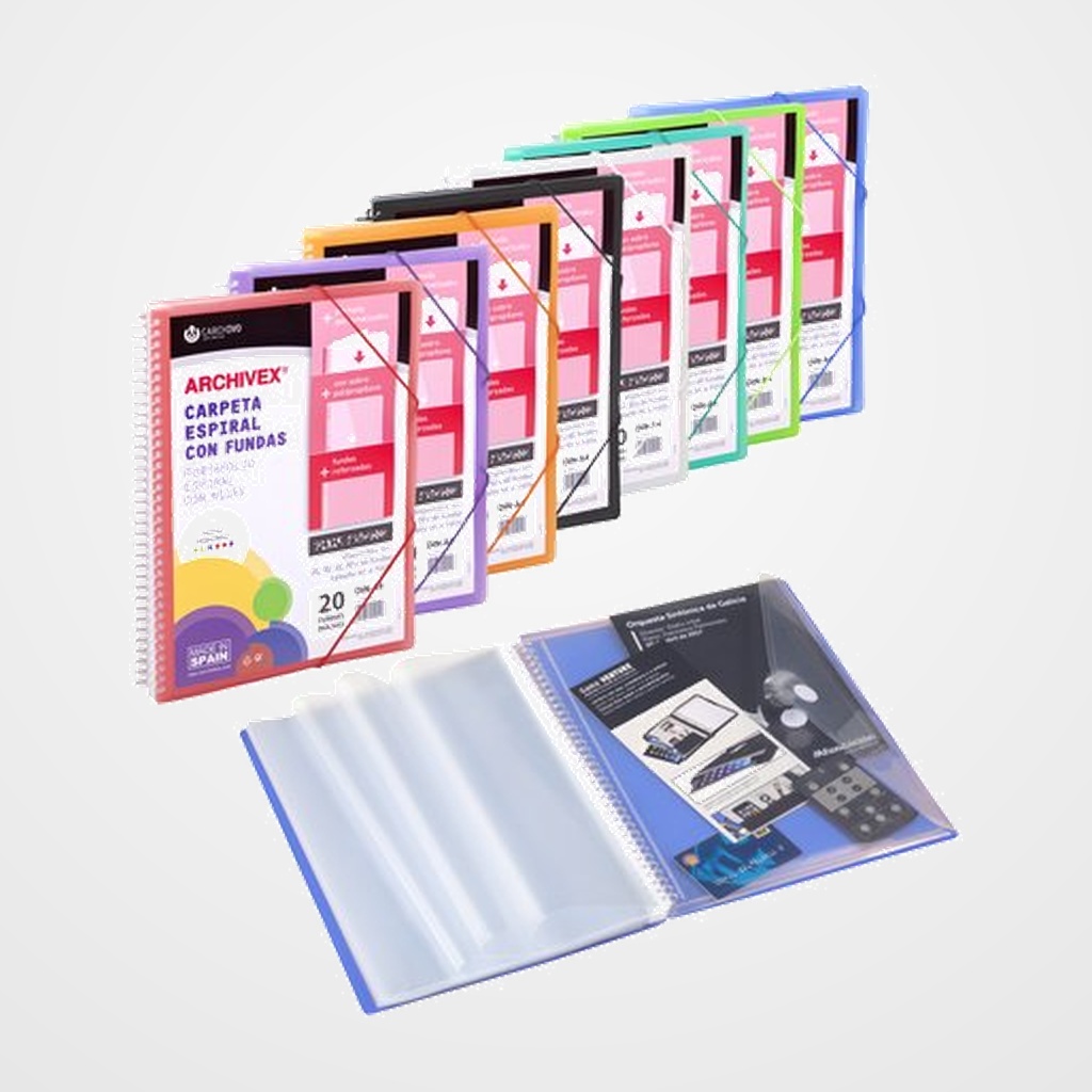 CARPETA FUNDAS (TARIFARIO) CARCHIVO ESPIRAL PP ARCHIVEX-STAR CANGURO A4 60 F. SURTIDOS