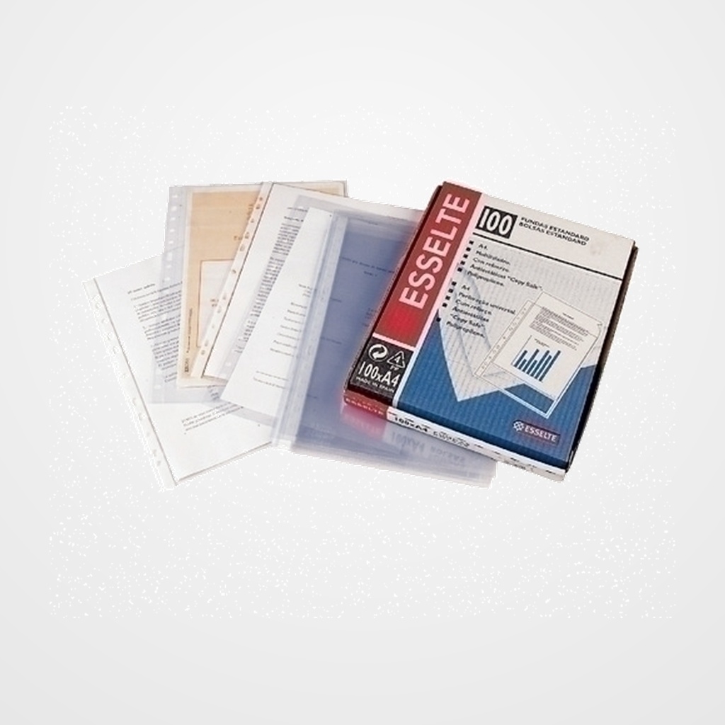 FUNDA MULTITALADRO ESSELTE PP  40µ PL.NJ. Fº 16 TAL.RFZO. PAQUETE de 100