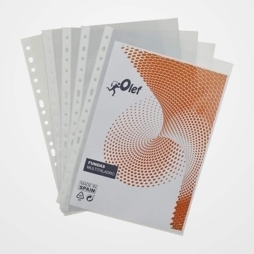 FUNDA MULTITALADRO OLEF PP  90µ CRISTAL LISO A4 16 TAL.RFZO. PAQUETE de 100
