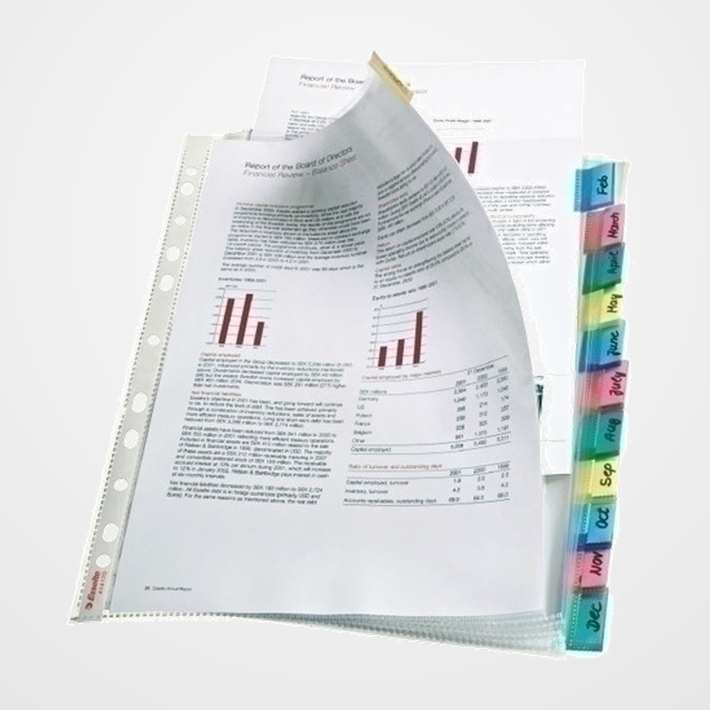 FUNDA MULTITALADRO con PESTAÑAS ESSELTE PP 85µ CRISTAL LISO A4 11 TAL.RFZO. SET de 12