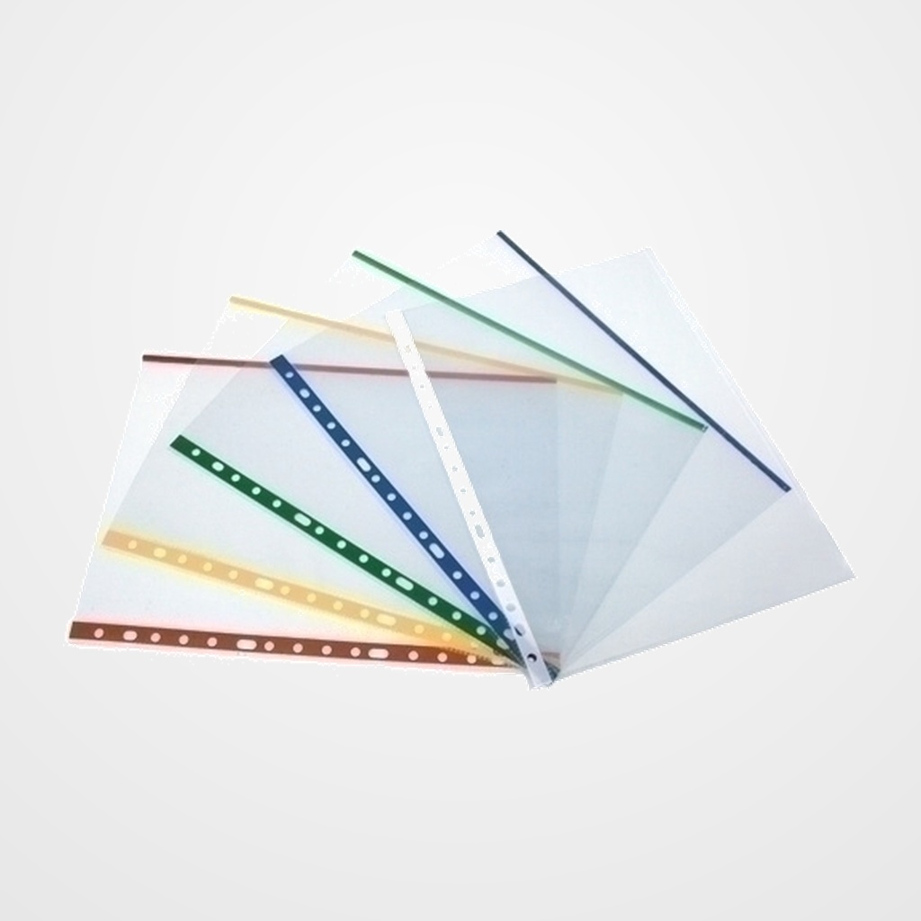 FUNDA MULTITALADRO con RIBETE COLOR GRAFOPLAS PP  80µ LISO A4 11 TAL.RFZO. BLANCO PAQUETE de 100