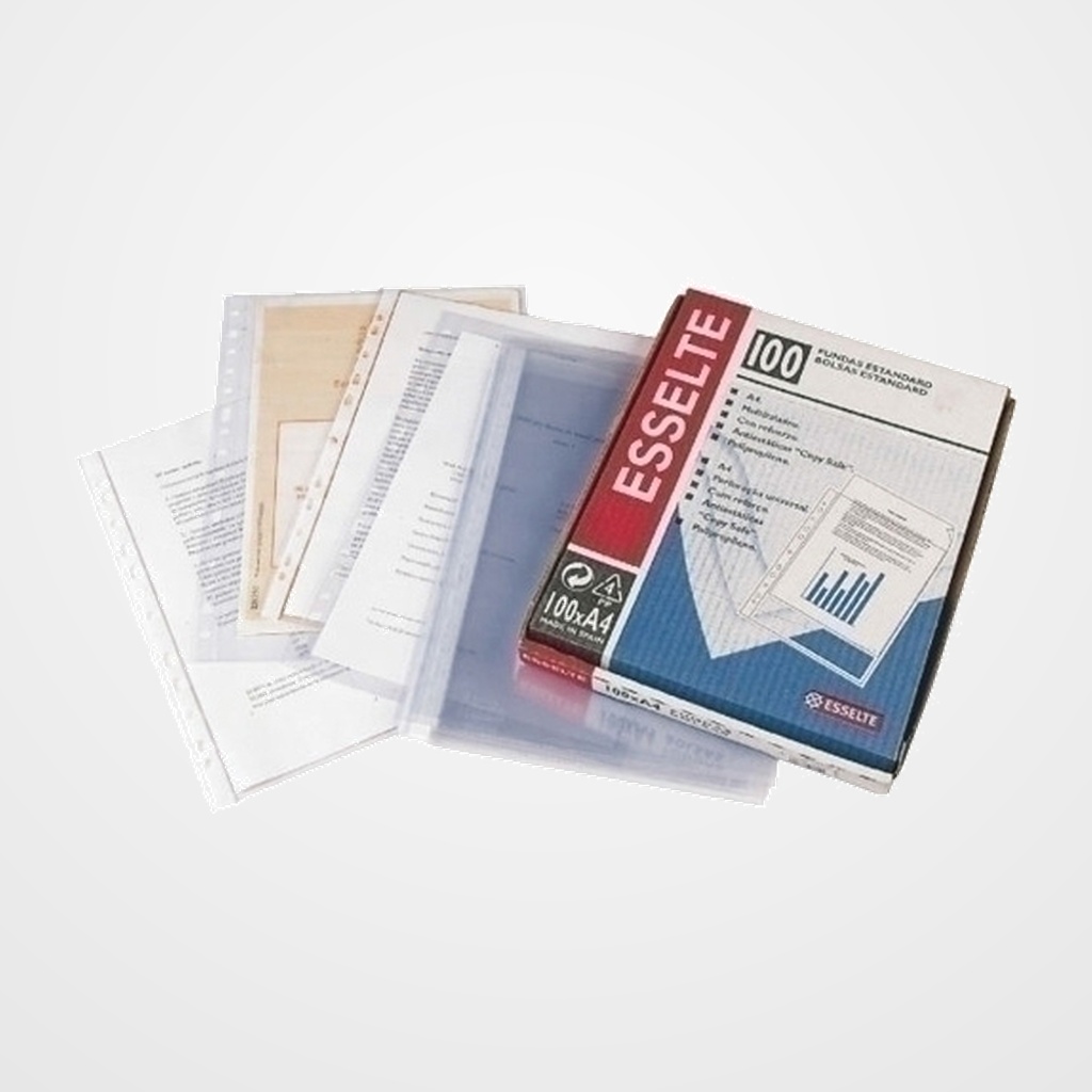 FUNDA MULTITALADRO ESSELTE PVC  80µ LISO Fº 16 TAL.RFZO. PAQUETE de 100