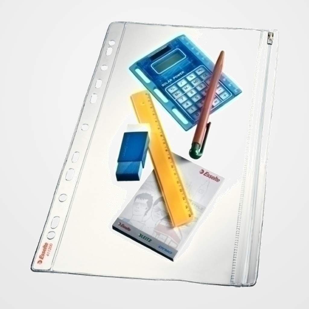 FUNDA MULTITALADRO C/CREMALLERA ESSELTE PVC 200µ A4 11 TAL. BOLSA de 5