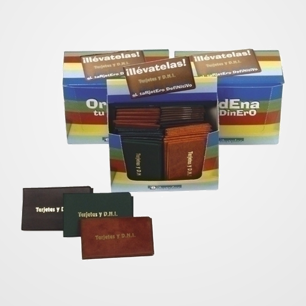 FUNDA PORTACARNET IBERPLAS PVC TARJETAS y NIF 3 CUERPOS IMIT.PIEL PAQUETE de 40 (COL.SUR.)