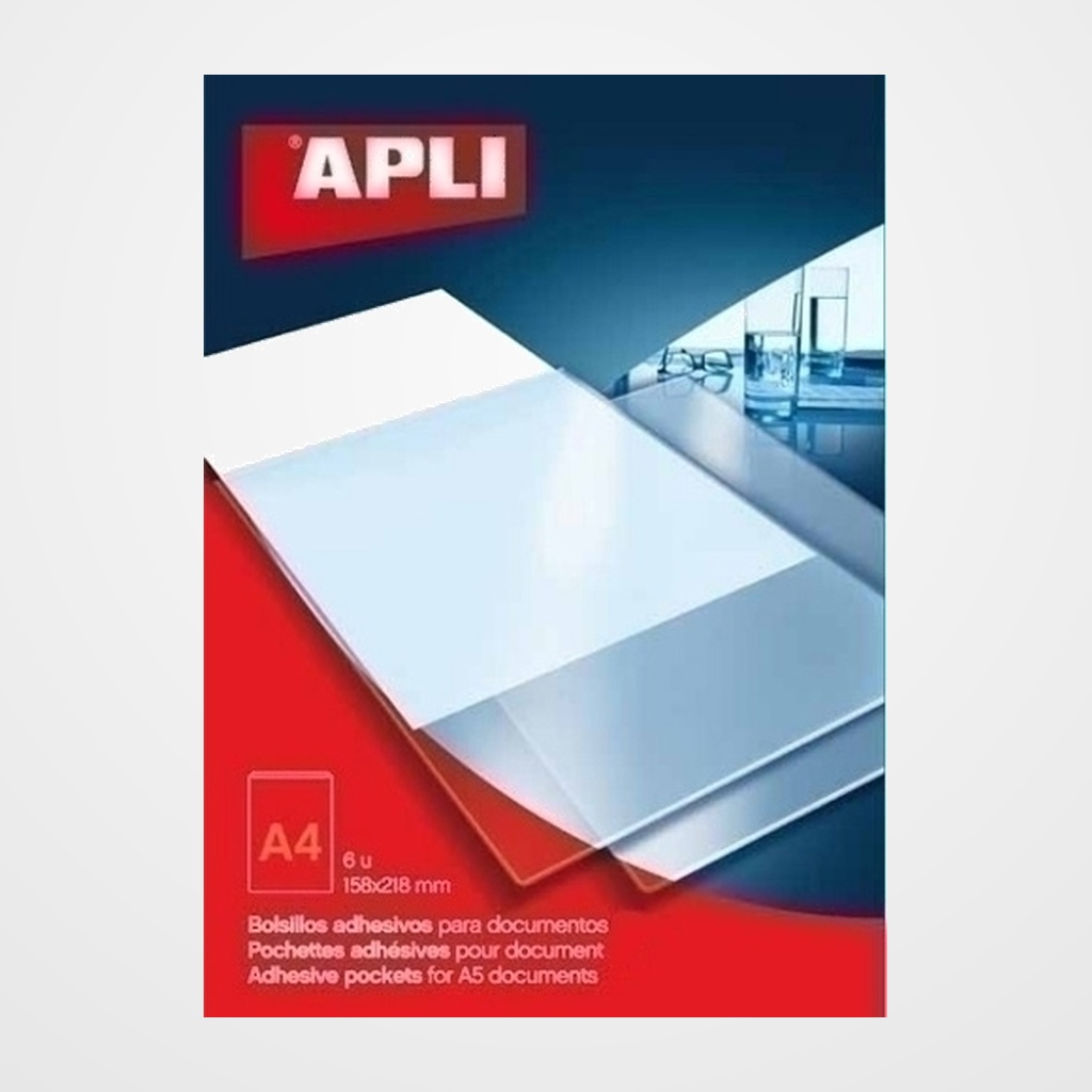 FUNDA ADHESIVA APLI A4 BOLSILLO PAQUETE de 6