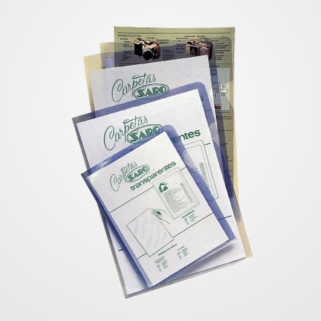 DOSIER ANGULO RECTO SARO PVC 280µ A4 TRANSPARENTE PAQUETE de 50