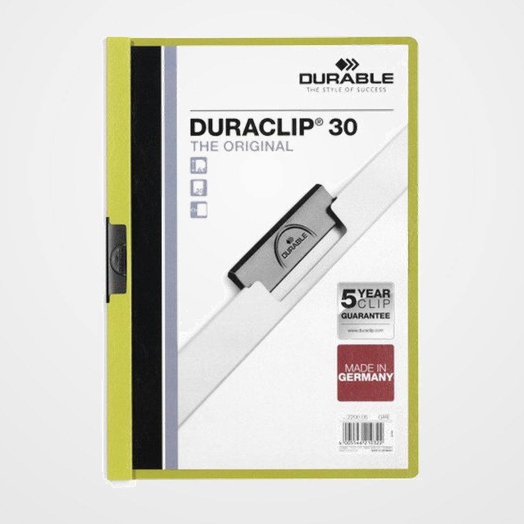 DOSIER CLIP DURACLIP PVC A4 2200 pinza METAL 30h VERDE CLARO