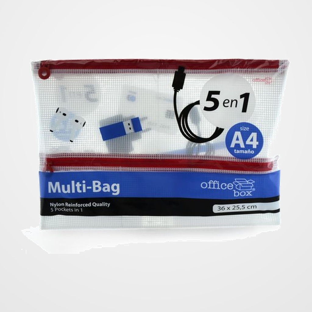 DOSIER SOBRE OFFICE BOX  CREMALLERA A4 con BOLSILLO 5 en 1 ROJO