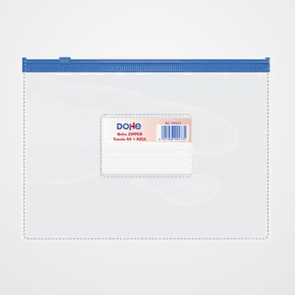 DOSIER SOBRE DOHE ZIPPER A5 APAISADO PVC TRANSPARENTE/AZUL
