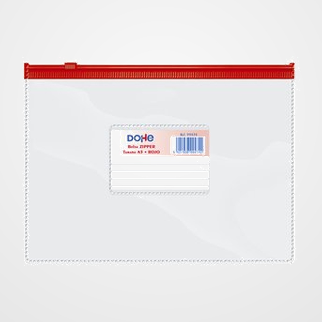 DOSIER SOBRE DOHE ZIPPER A5 APAISADO PVC TRANSPARENTE/ROJO