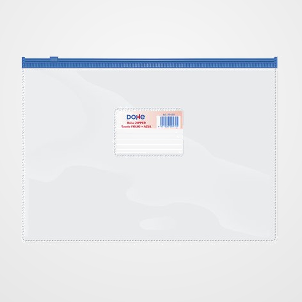 DOSIER SOBRE DOHE ZIPPER Fº APAISADO PVC TRASPARENTE/AZUL