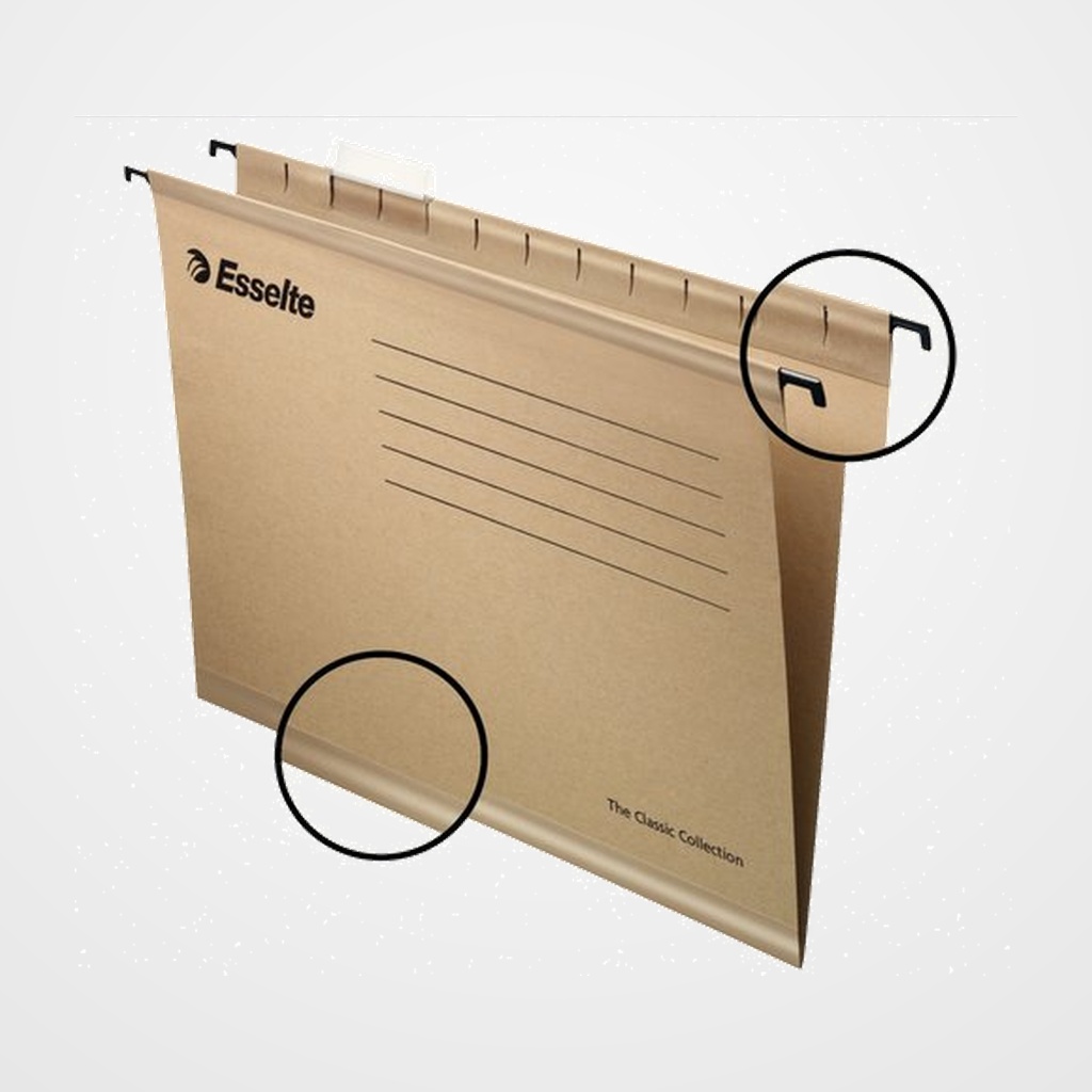 CARPETA COLGANTE ESSELTE cart.visor SUPERIOR RIG. V  KRAFT 230g Fº PAQUETE de 50