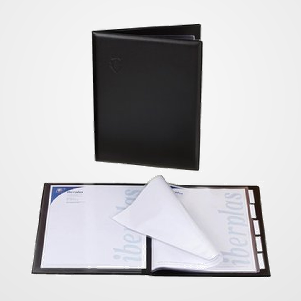 CARPETA PORTAMENUS IBERPLAS PVC Fº 6 FUNDAS con PESTAÑAS ADHESIVAS NEGRO
