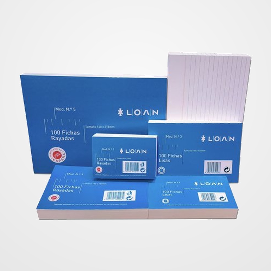 FICHAS LOAN RAYADAS  75x125mm (Nº2) paquete de 100