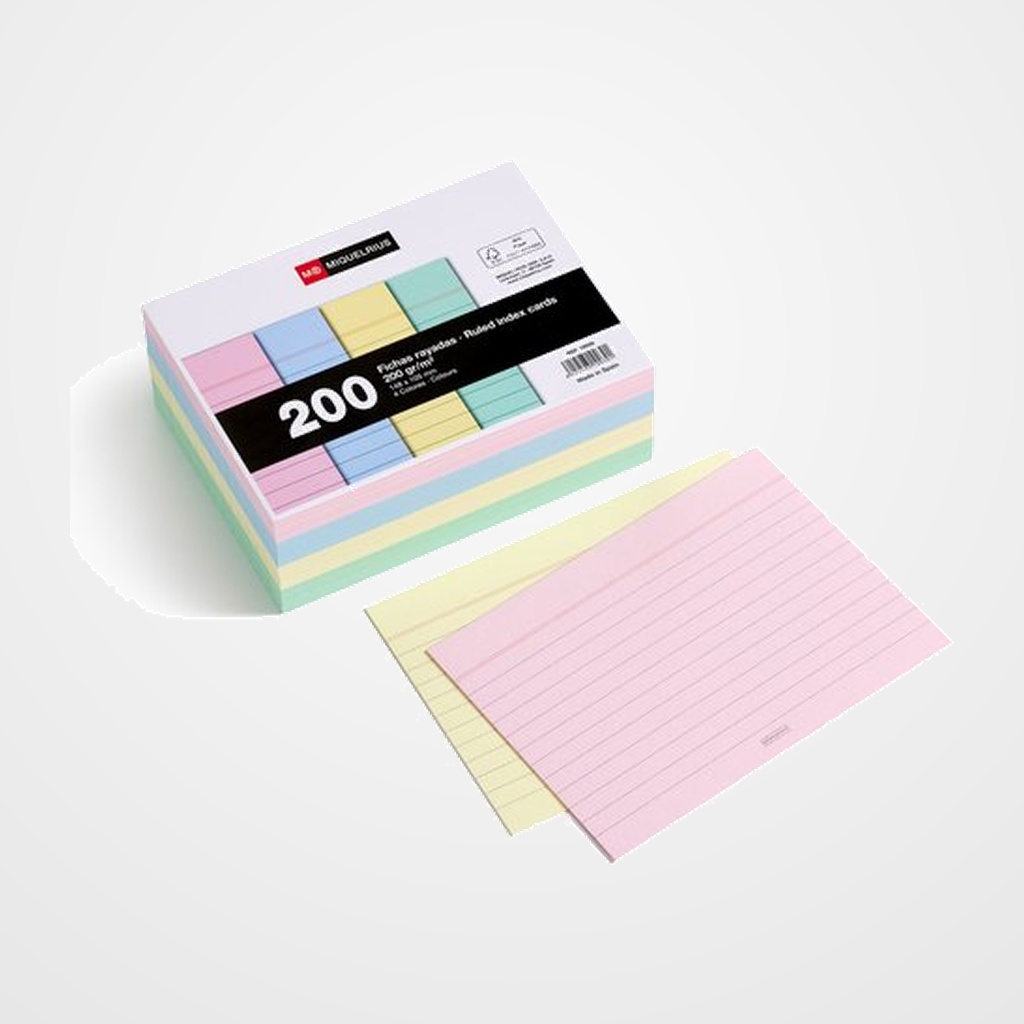 FICHAS MIQUELRIUS RAYADAS COLOR 105x148mm (A6) paquete de 200