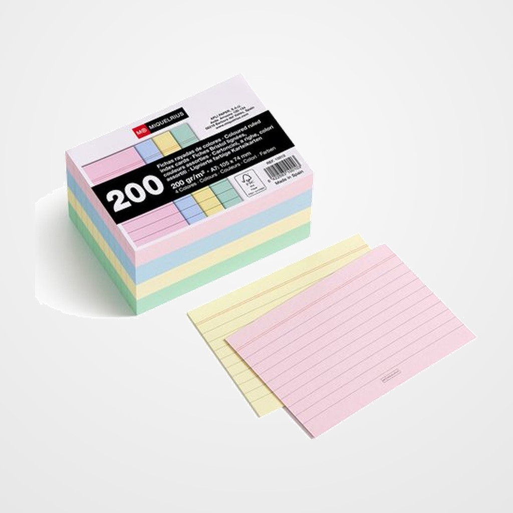 FICHAS MIQUELRIUS RAYADAS COLOR 74x105mm (A7) paquete de 200