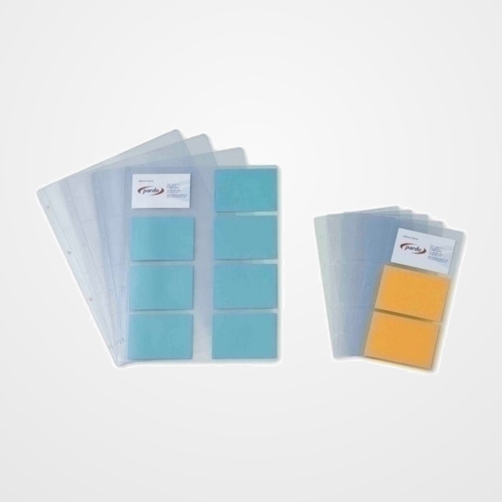 FUNDA para TARJETAS PARDO PVC 150µ A4 8 DPTOS. 4 TAL.  PAQUETE de 10