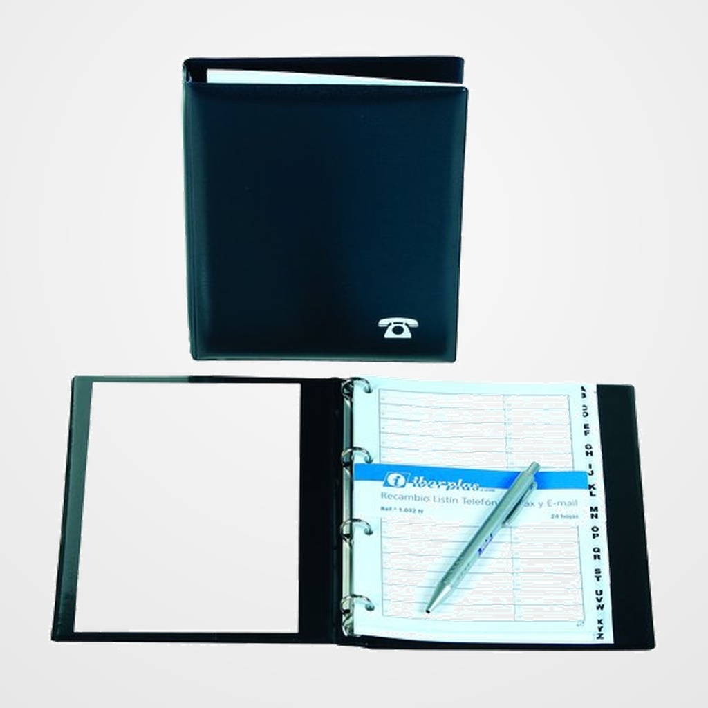 LISTIN TELEFONICO 4 anillas IBERPLAS 4º 16mm A-Z 12 pestañas LISO NEGRO