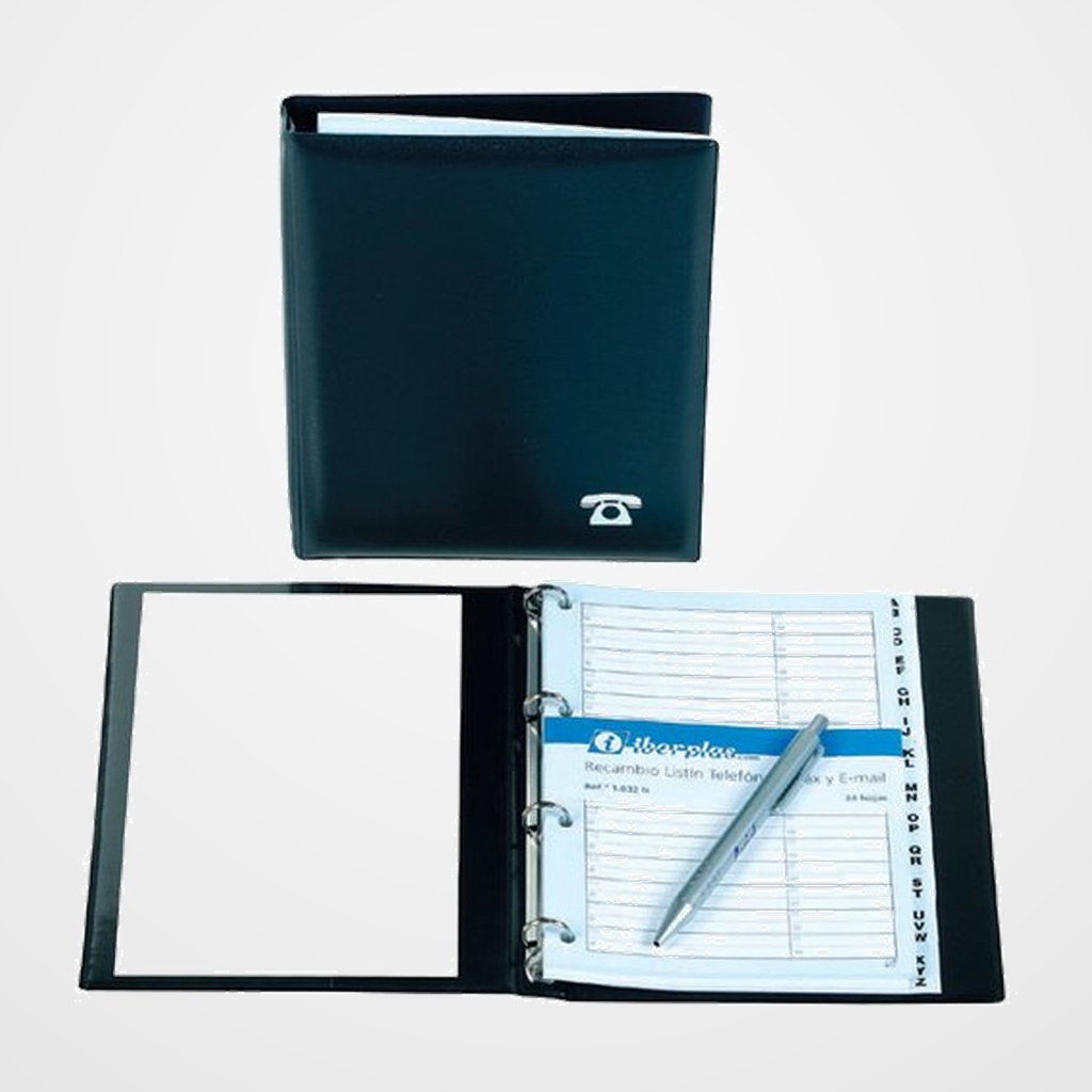 LISTIN TELEFONICO 4 anillas IBERPLAS 4º 16mm A-Z 12 pestañas y RECAMBIO NIGER HORIZONTAL MARRON