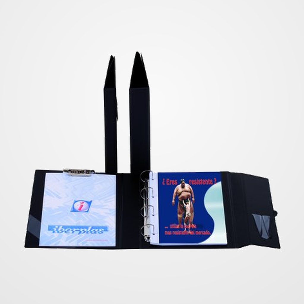 CARPETA de ANILLAS con PINZA MINICLIP SUPERIOR IBERPLAS PVC ESCOLAR Fº  4 an.25mm con TRABILLA y PORTABOLIGRAFO NEGRO