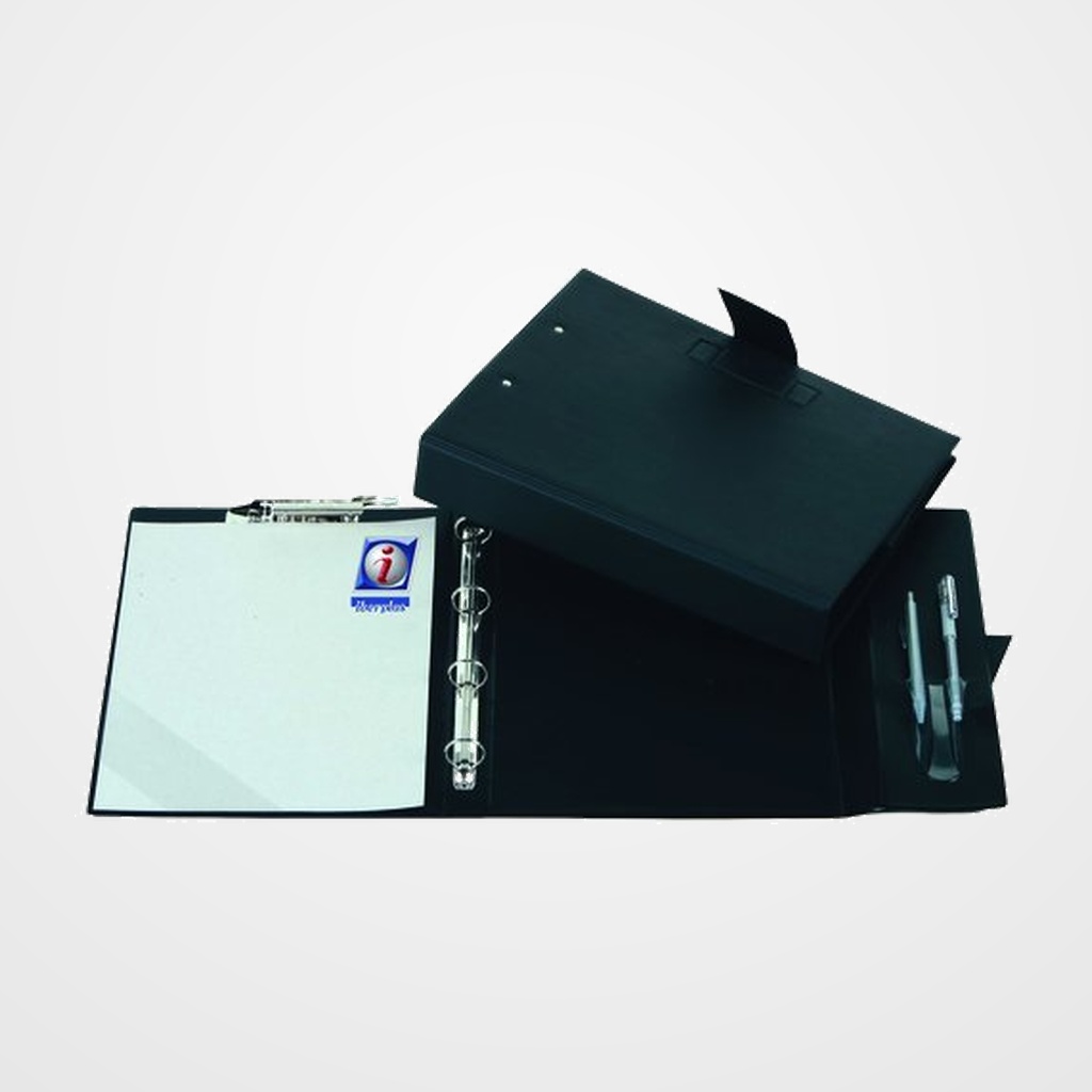 CARPETA de ANILLAS con PINZA MINICLIP SUPERIOR IBERPLAS PVC ESCOLAR Fº  4 an.25mm REDONDAS con PORTABOLIGRAFO BURDEOS
