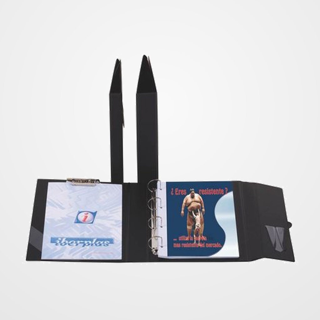 CARPETA de ANILLAS con PINZA MINICLIP SUPERIOR IBERPLAS PVC ESCOLAR Fº 16 an.25mm con PORTABOLIGRAFO NEGRO