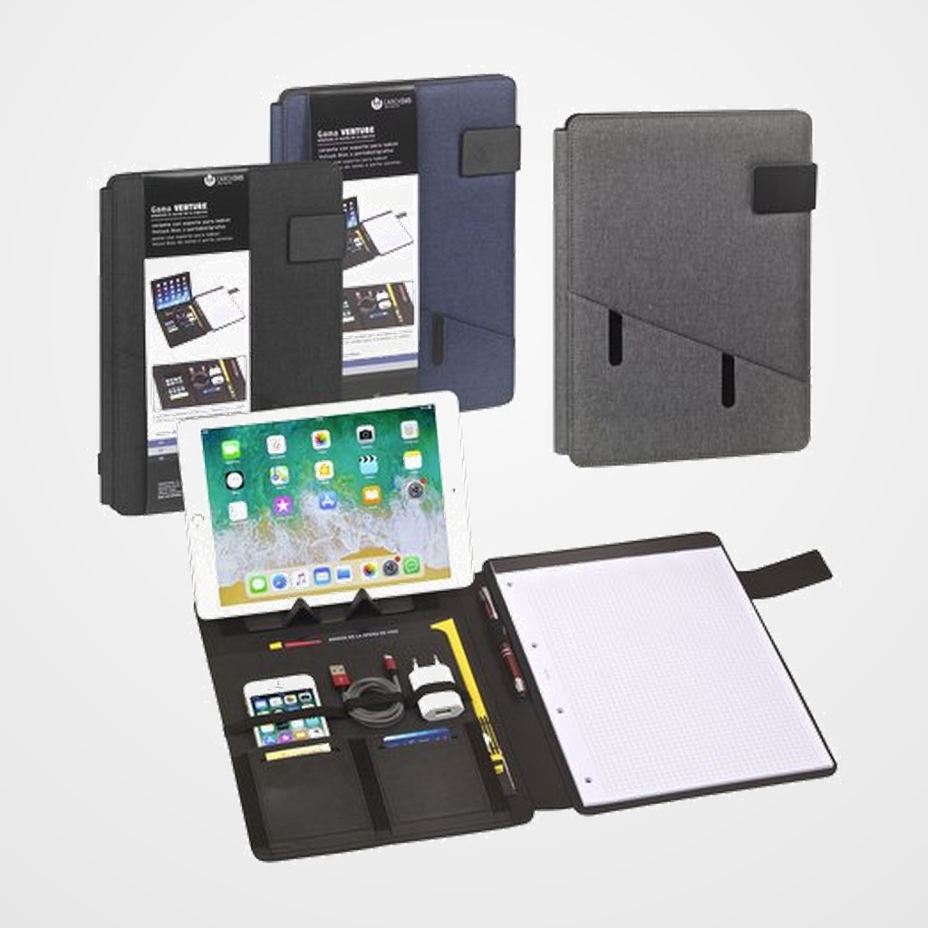 CARPETA de CONGRESOS CARCHIVO VENTURE A4 con MULTI BOLSILLO, BLOC y ATRIL TABLET GRIS