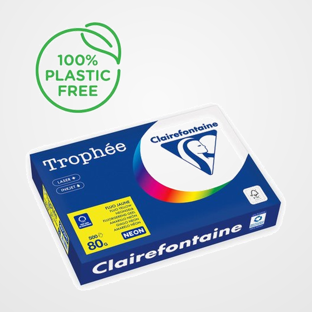 PAPEL de COLOR A4 CLAIREFONTAINE TROPHEE 80g 500h FLUO AMARILLO