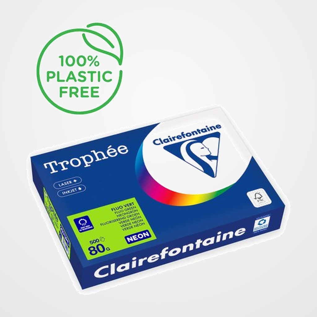PAPEL de COLOR A4 CLAIREFONTAINE TROPHEE 80g 500h FLUO VERDE