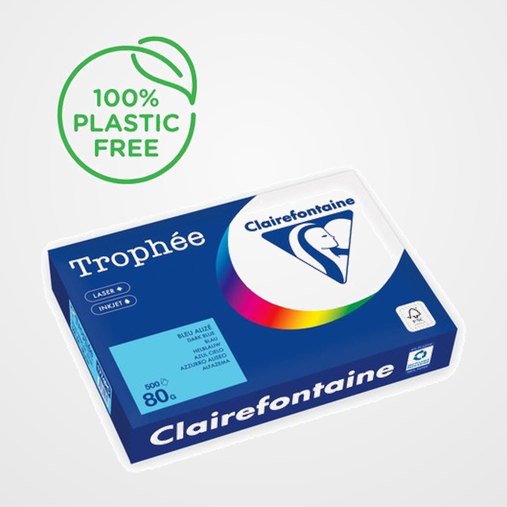 PAPEL de COLOR A4 CLAIREFONTAINE TROPHEE 80g 500h PASTEL AZUL CIELO