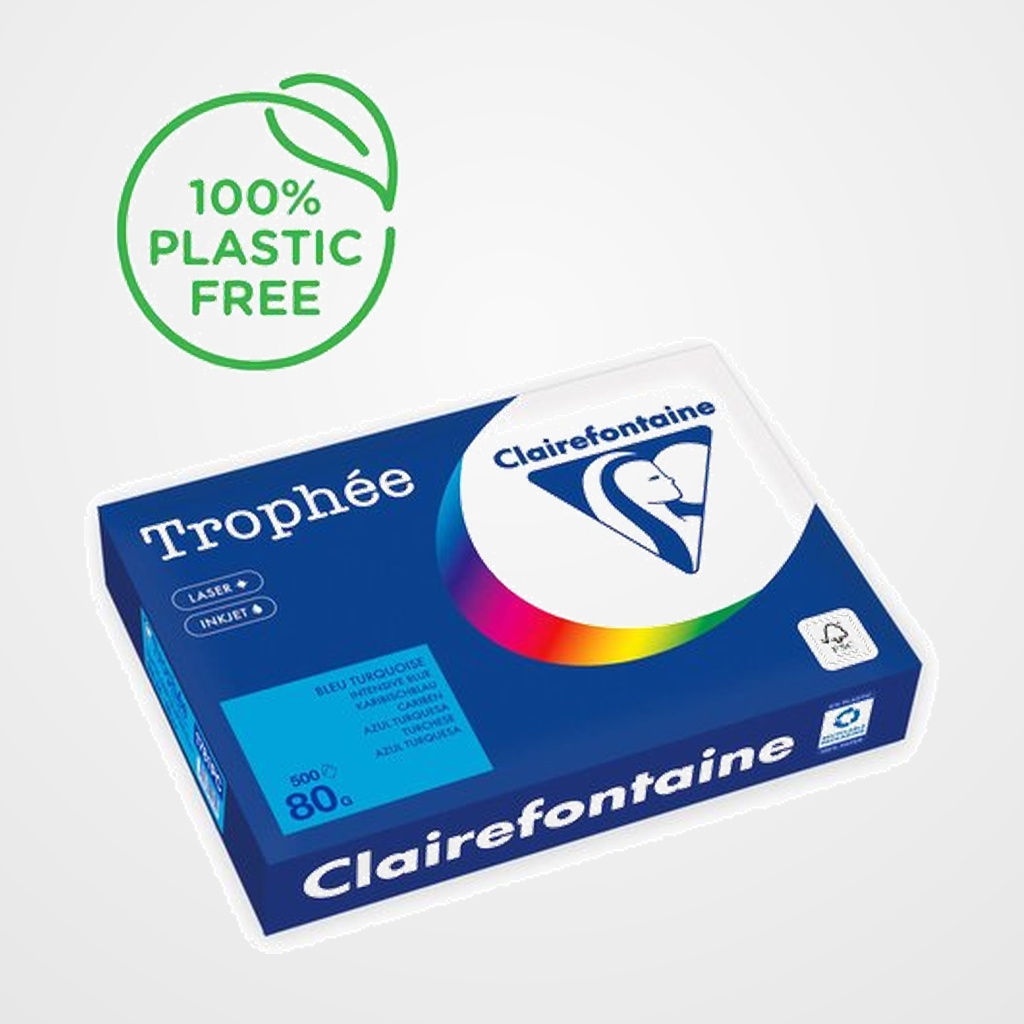 PAPEL de COLOR A4 CLAIREFONTAINE TROPHEE 80g 500h VIVO AZUL TURQUESA