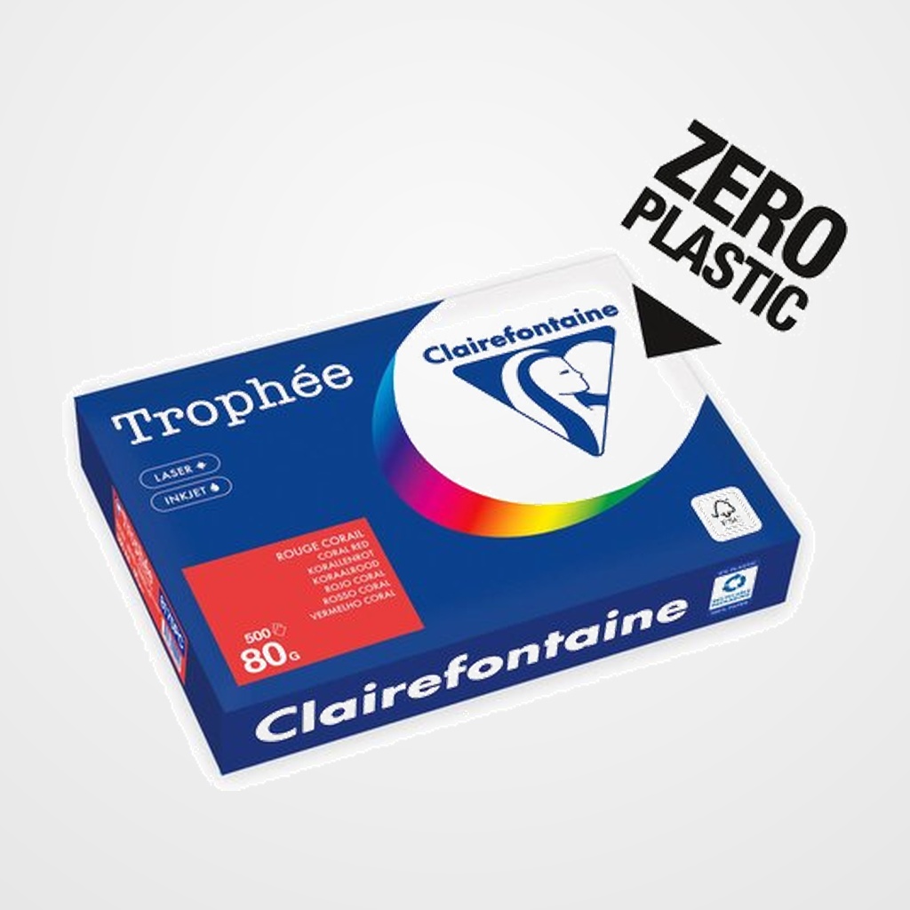 PAPEL de COLOR A4 CLAIREFONTAINE TROPHEE 80g 500h VIVO ROJO CORAL